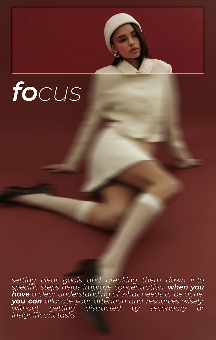 Life & Business Coaches creative ad: Blurred model in a cream suit on a maroon floor
