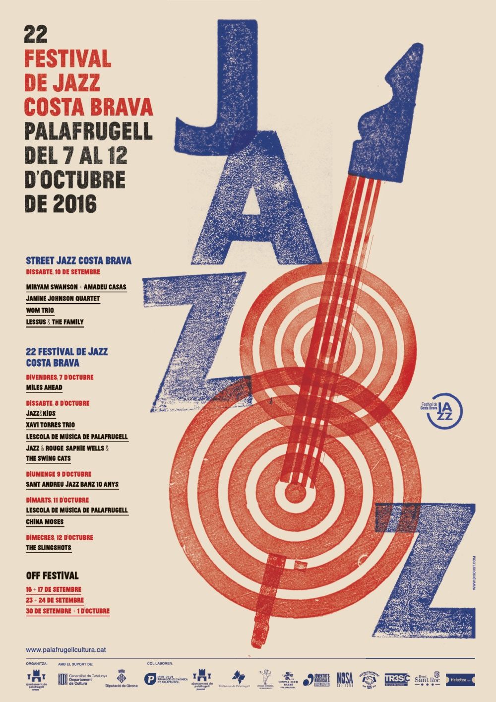 Poster: Letterpress JAZZ letters forming a double bass