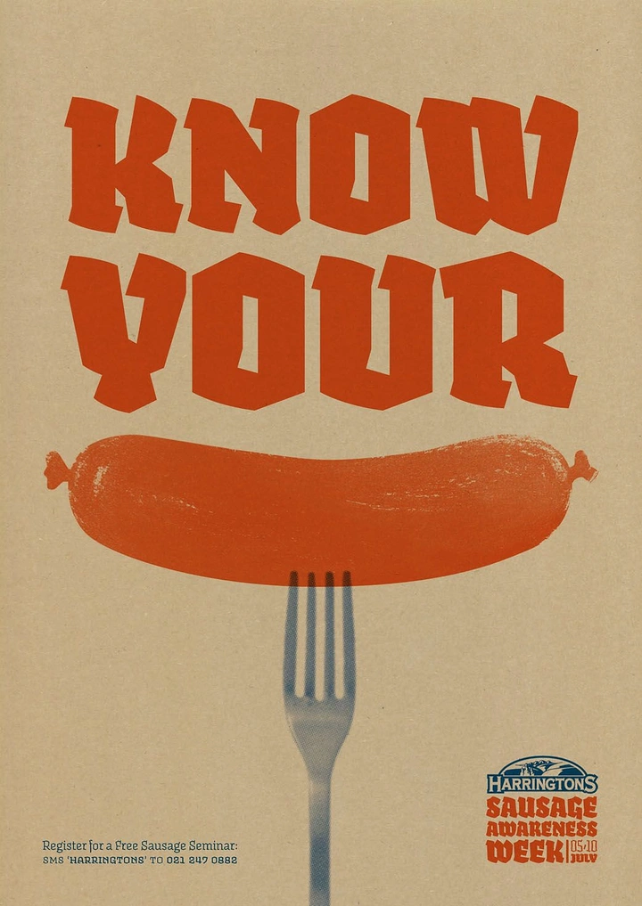 BBQ & Grill Restaurants creative ad: Playful sausage slogan poster
