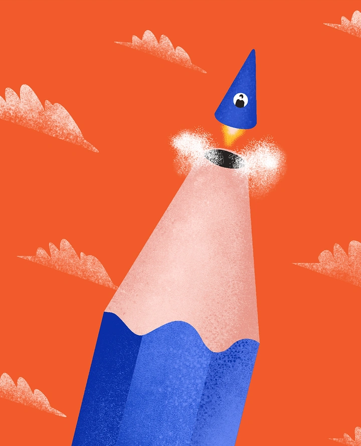 Pens & Writing Instruments creative ad: Pencil character becomes whimsical rocket