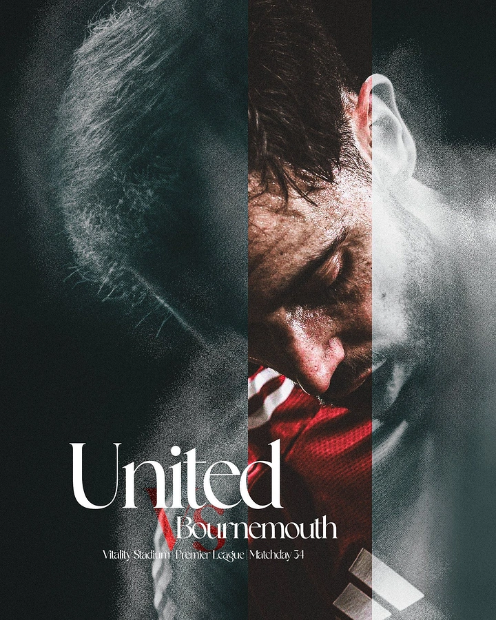 Creative ad: Close-up of a footballer with bowed head, split by a colour strip