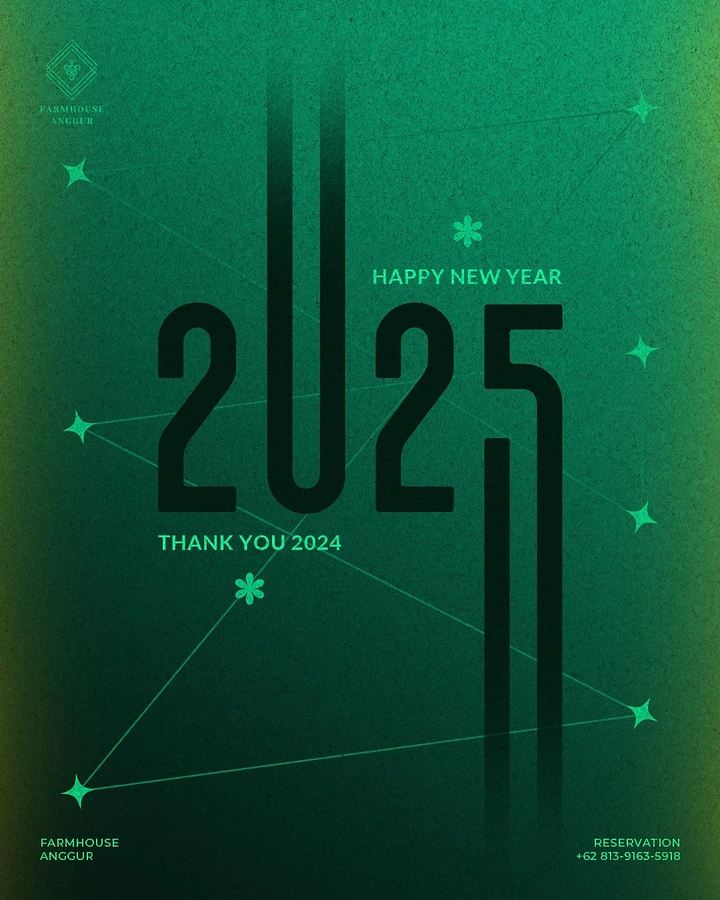 New Year creative ad: Tall condensed dark 2025 numerals with extended strokes