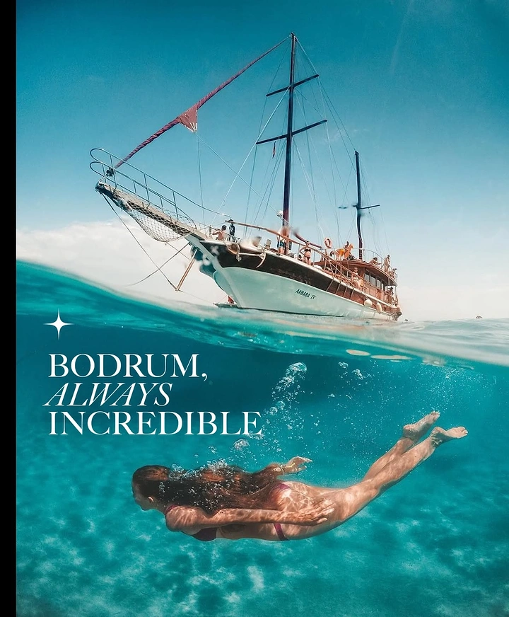 Cruises & Cruise Lines creative ad: Diver-under-ship visual adventure metaphor