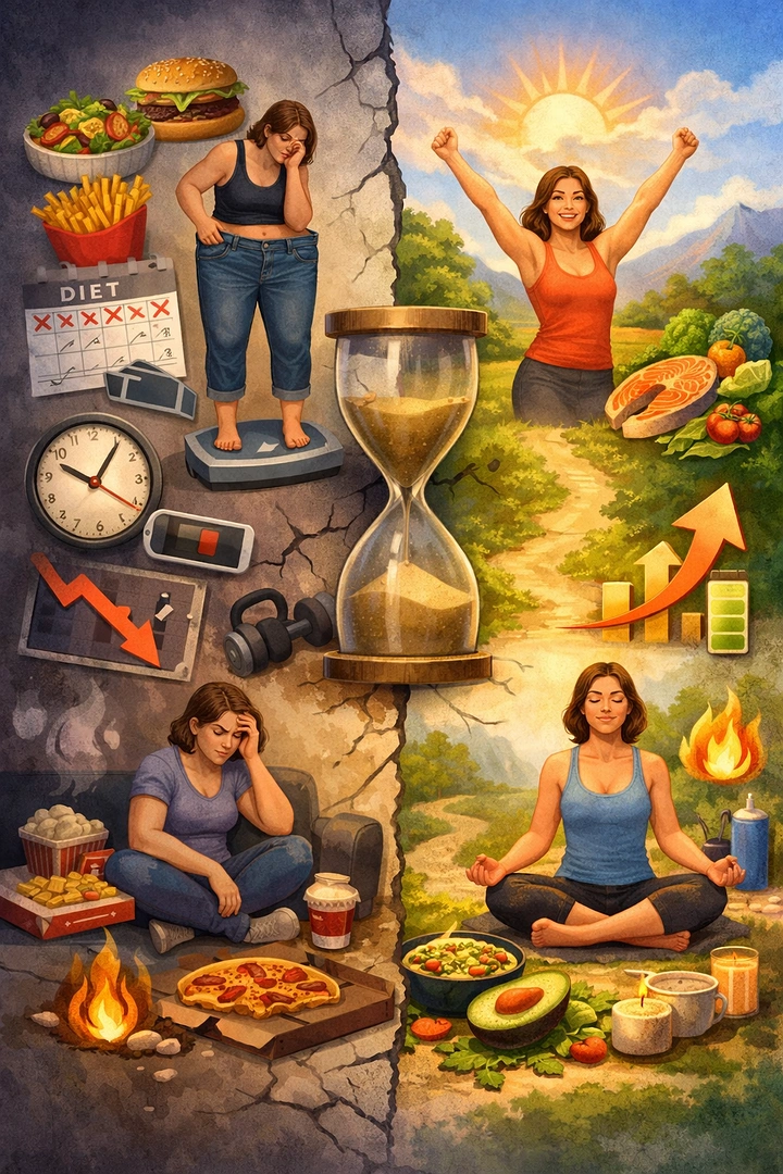 Weight Loss Clinics creative ad: Weight-loss journey told through symbolic scenes