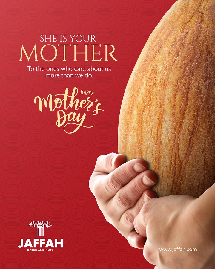 Mother's Day creative ad: Hands cradling a giant almond like a pregnant belly
