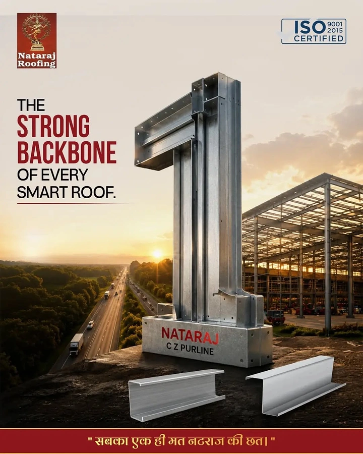 Roofing creative ad: Purlin as 'strong backbone' roof metaphor