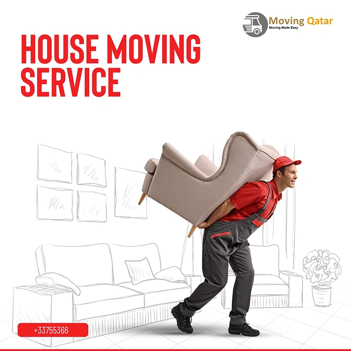 Movers & Packers creative ad: Real mover carrying chair from sketched room