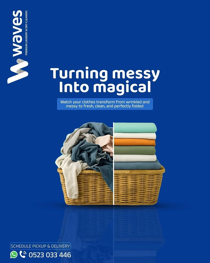 Laundry & Dry Cleaning creative ad: Split basket messy to folded transformation