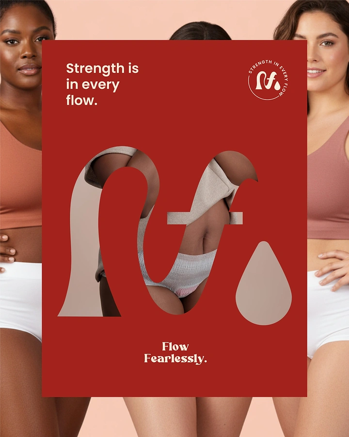 Period Care & Feminine Hygiene creative ad: Strong red cutout composition and flow theme