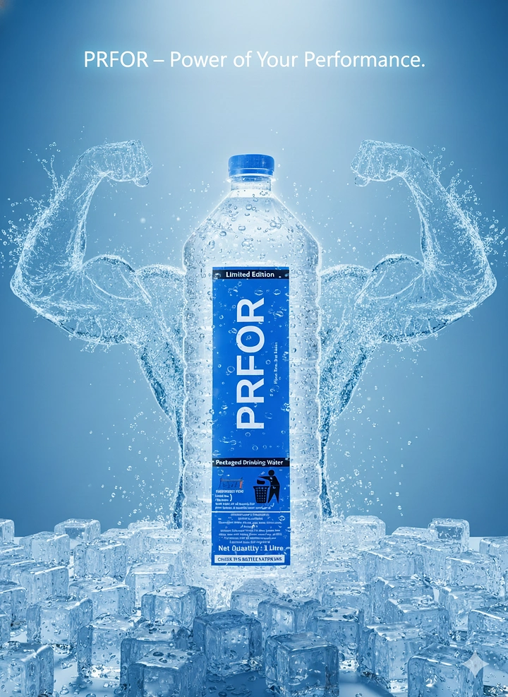 Packaged Drinking Water creative ad: Water musculature visualizes performance power