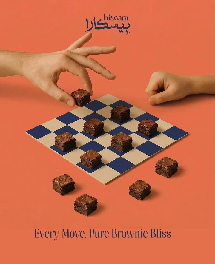 Creative ad: Brownies used as checkers pieces on a board