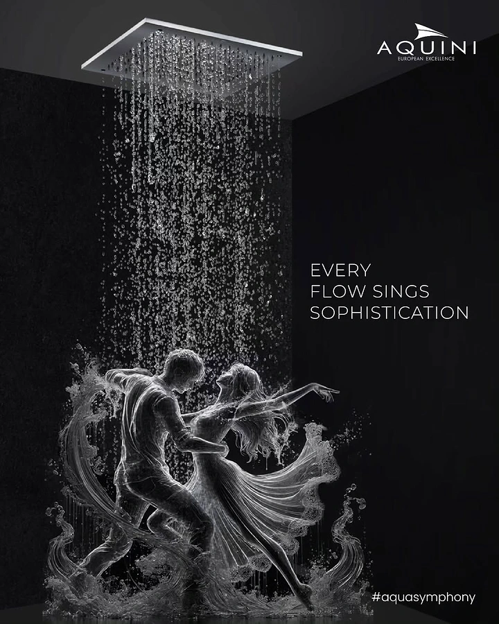 Cement, Steel & Building Materials creative ad: Ceiling rain shower whose water forms a dancing couple