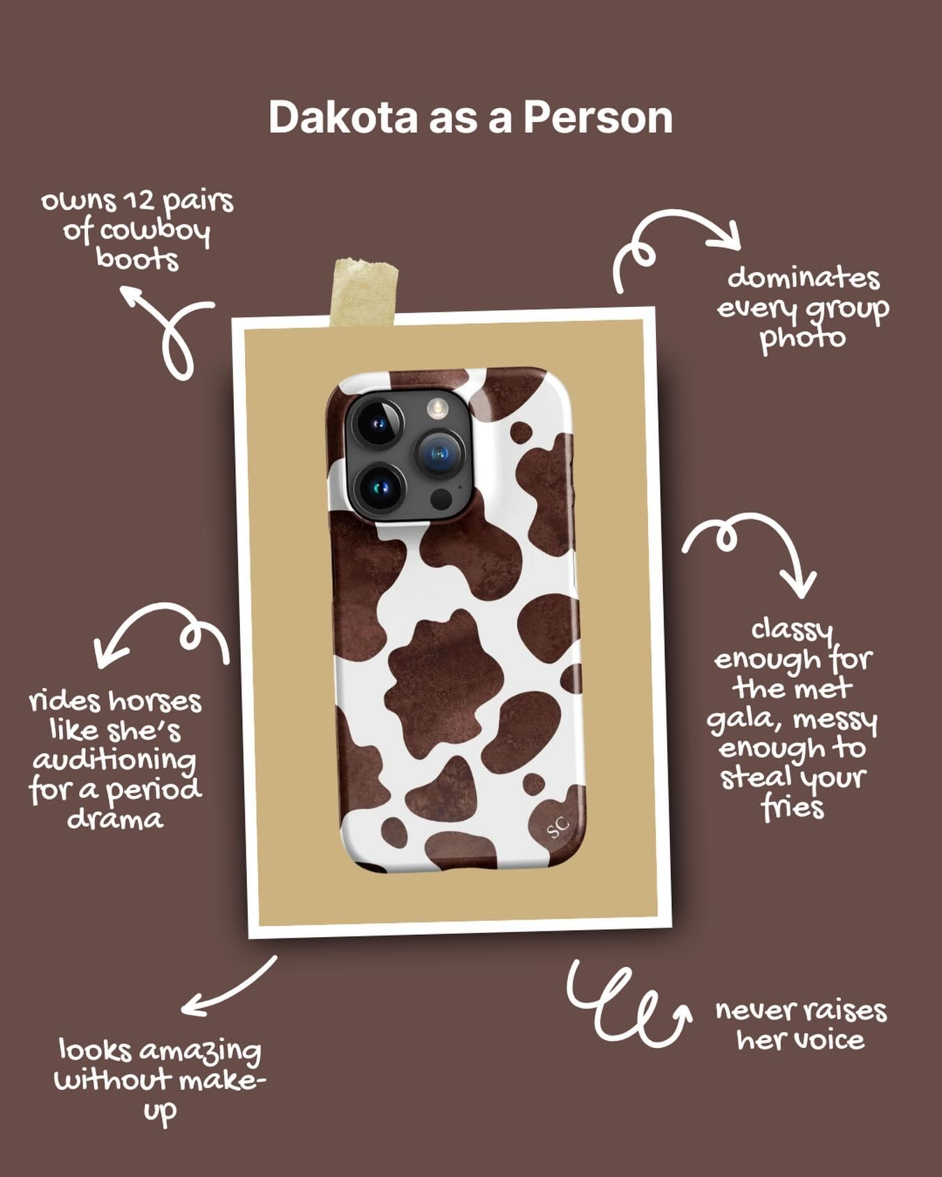 Instagram post: Witty case-personality concept with cow print