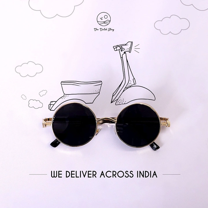 Opticians & Eye Care creative ad: Sunglasses become wheels of sketched scooter
