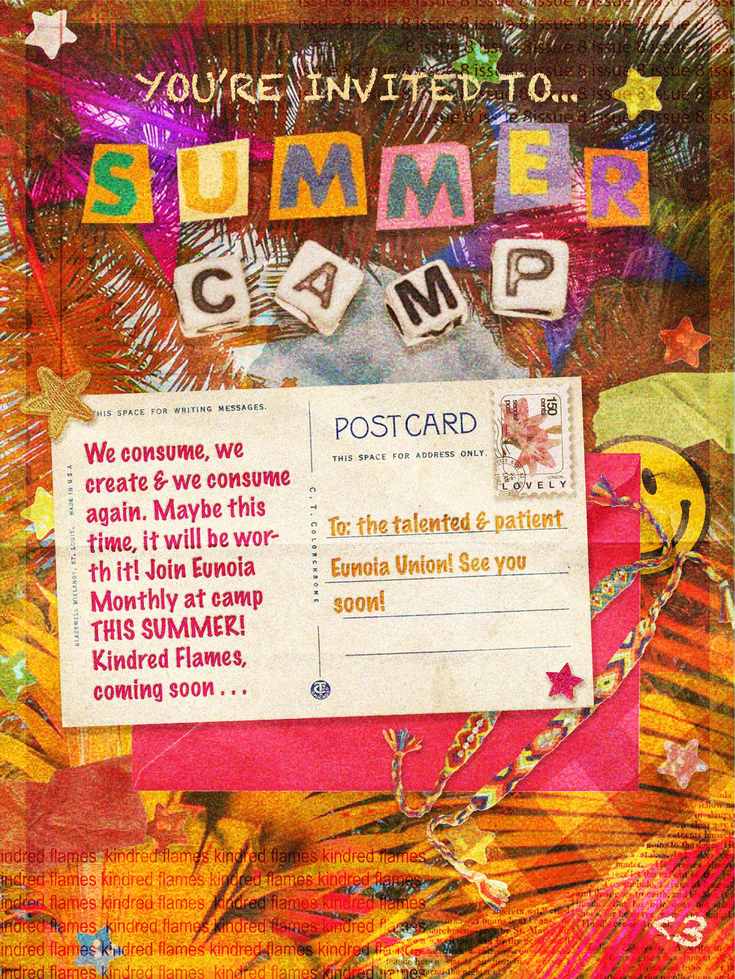Instagram post: Scrapbook collage with a vintage postcard over palm leaves and letter-bead title