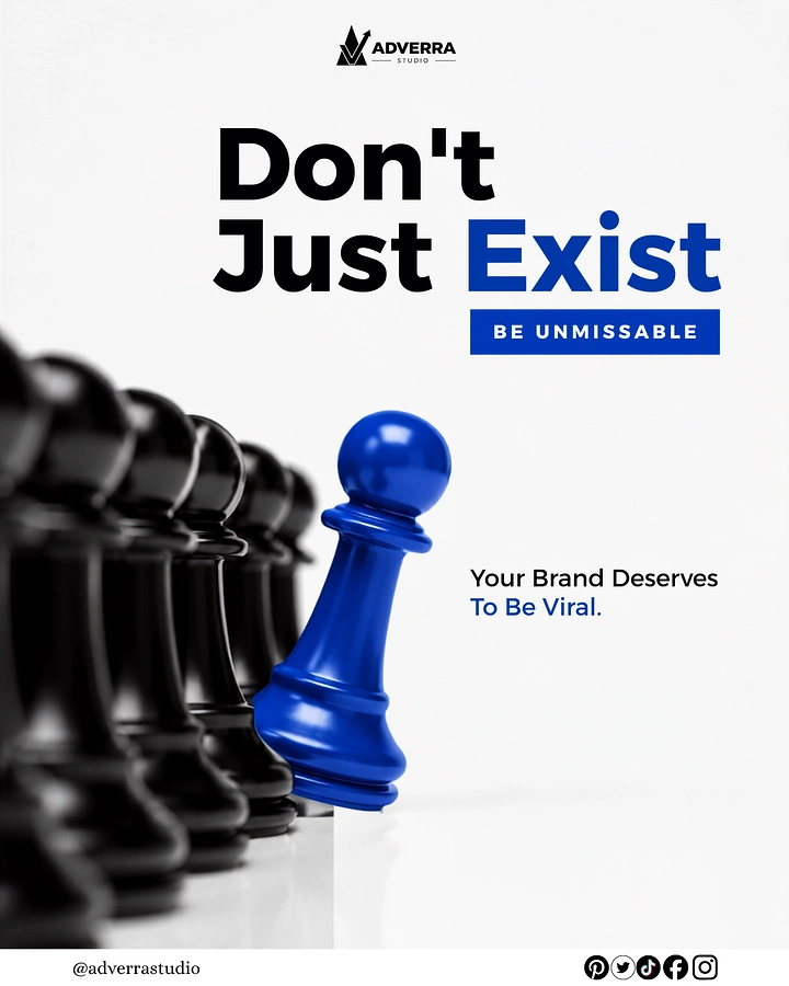 Agency creative ad: Blue pawn standing out, be unmissable