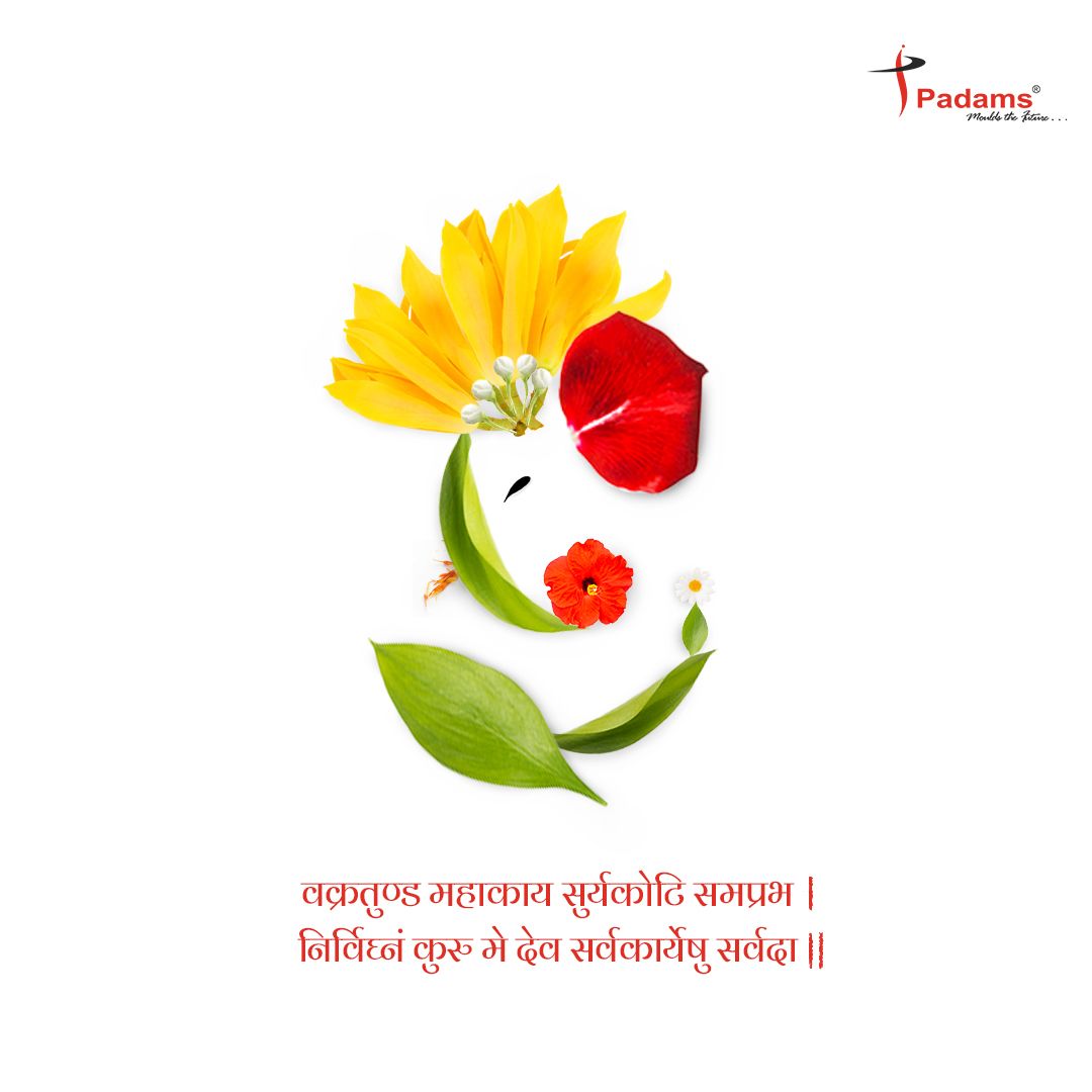 Ganesha shape built from real flower petals and leaves