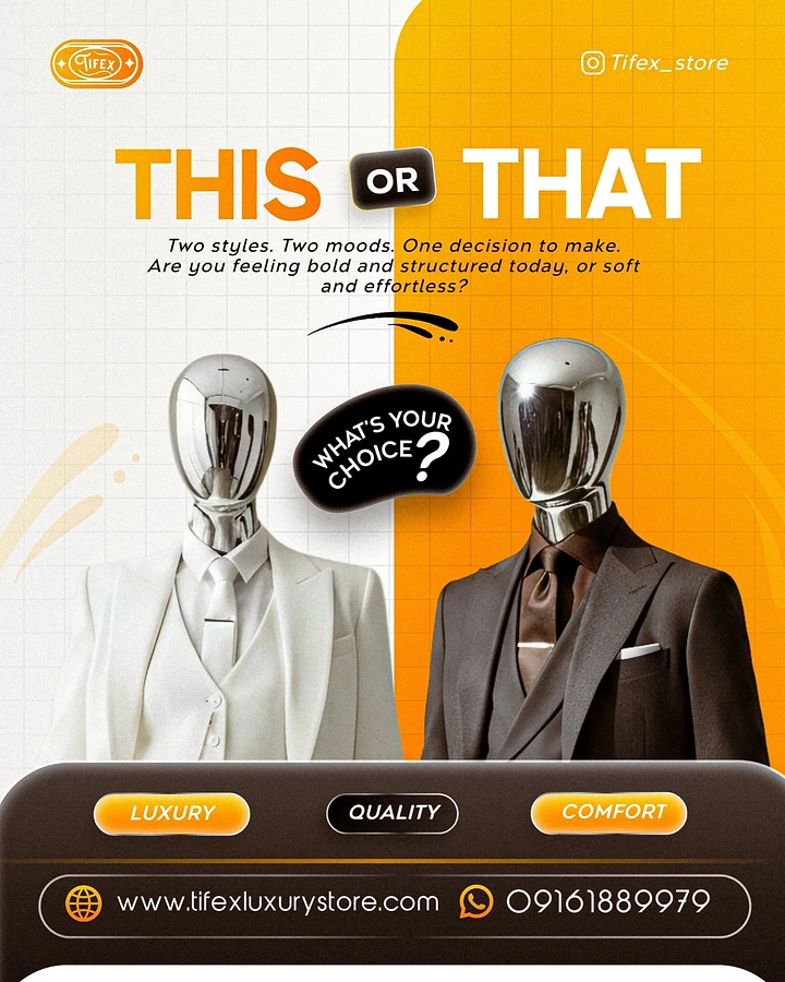 Men's Suits & Formal Wear creative ad: This-or-that choice turns suits interactive