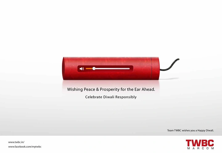 Diwali creative ad: Red firecracker with a low volume slider on it