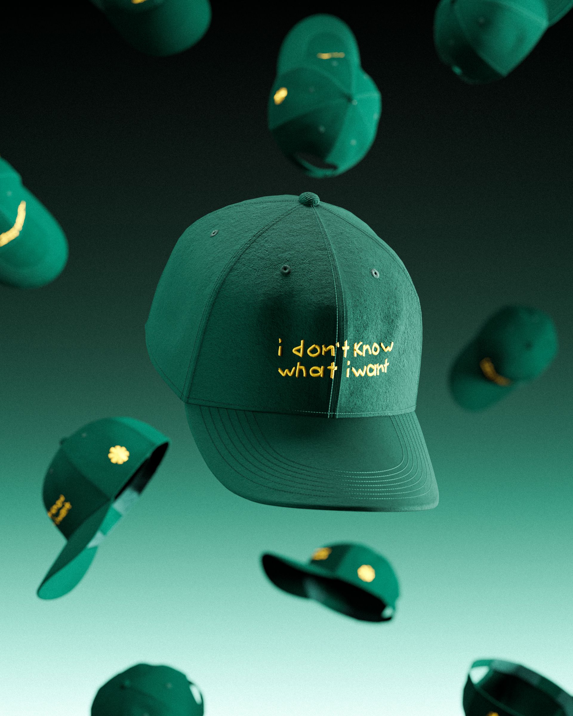Instagram post: Surreal floating caps reinforce playful copy