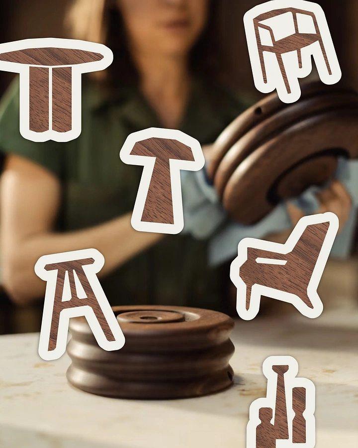 Carpenters & Woodwork creative ad: Furniture sticker cutouts floating around turner