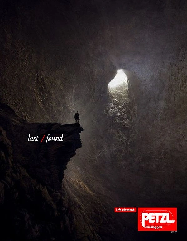 Adventure Sports & Trekking creative ad: Cave opening creates lost-found metaphor