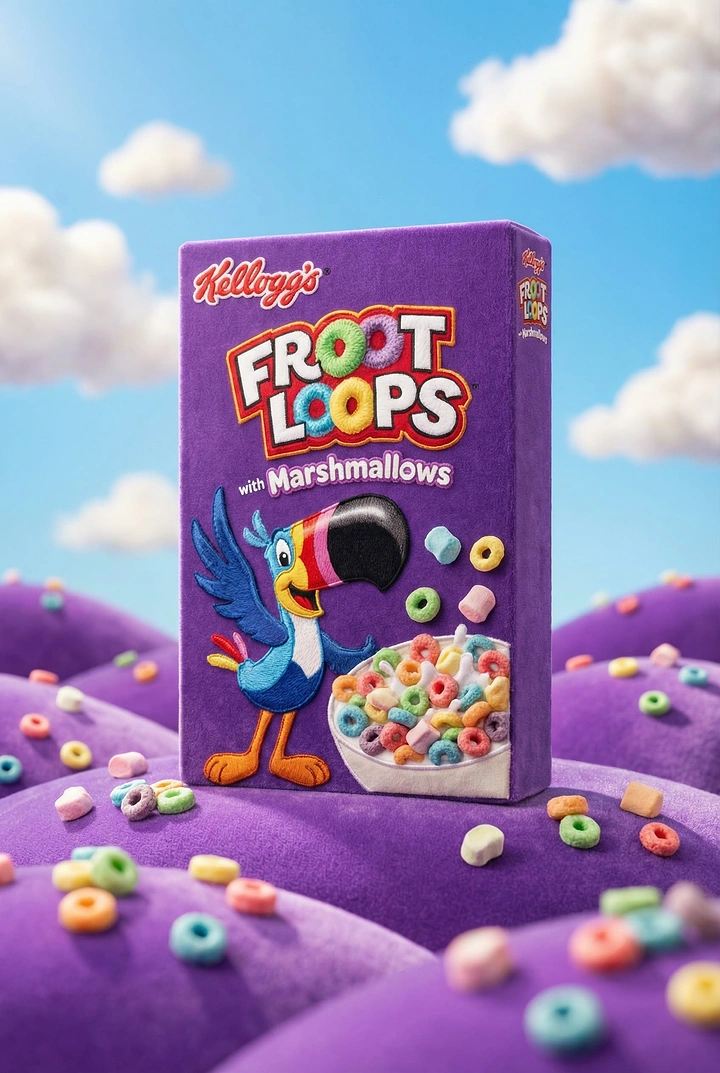 Breakfast Cereals & Oats creative ad: Cereal box placed in surreal landscape