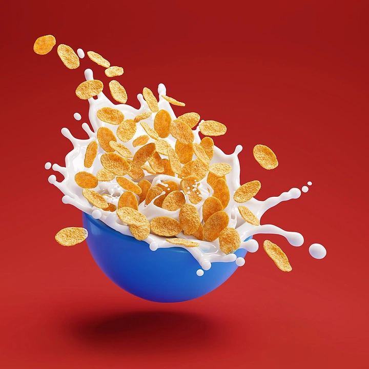 Breakfast Cereals & Oats creative ad: Dramatic cereal splash hero composition