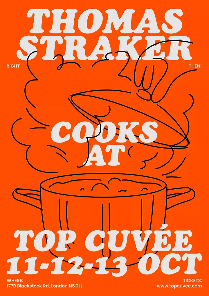 Beer, Wine & Spirits creative ad: Loose black line drawing of a steaming pot with a hand lifting its lid
