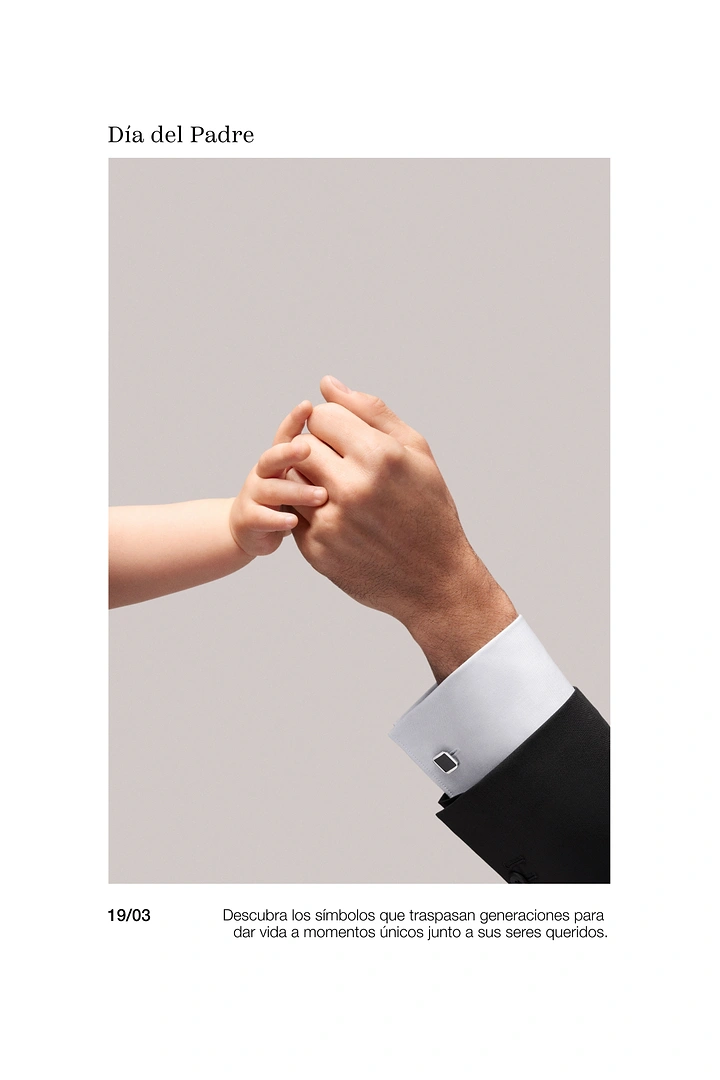 Father's Day creative ad: Child's hand clasping father's cufflinked hand