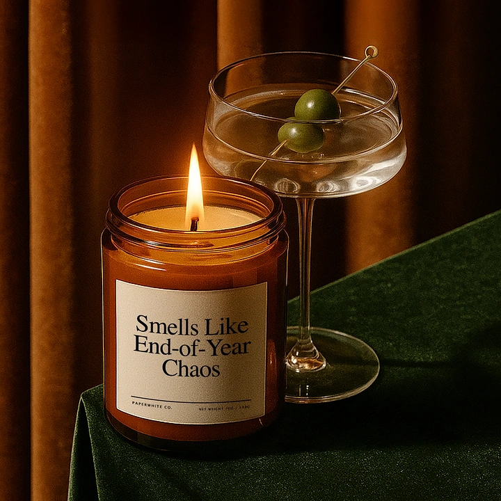 Candles & Home Fragrance creative ad: Martini staging, witty 'End-of-Year Chaos'