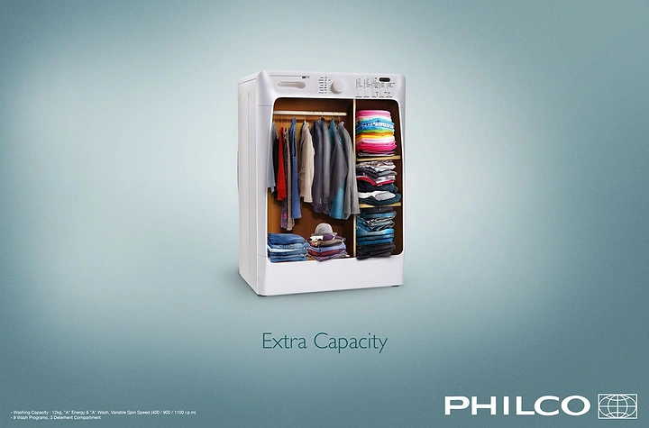 Home Appliances creative ad: Washer drum as wardrobe, extra capacity