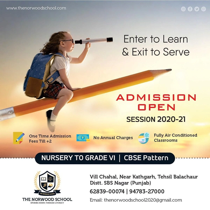 Schools & School Admissions creative ad: Child rides a giant learning pencil