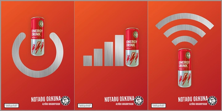 Energy & Sports Drinks creative ad: Energy translated into power and signal icons