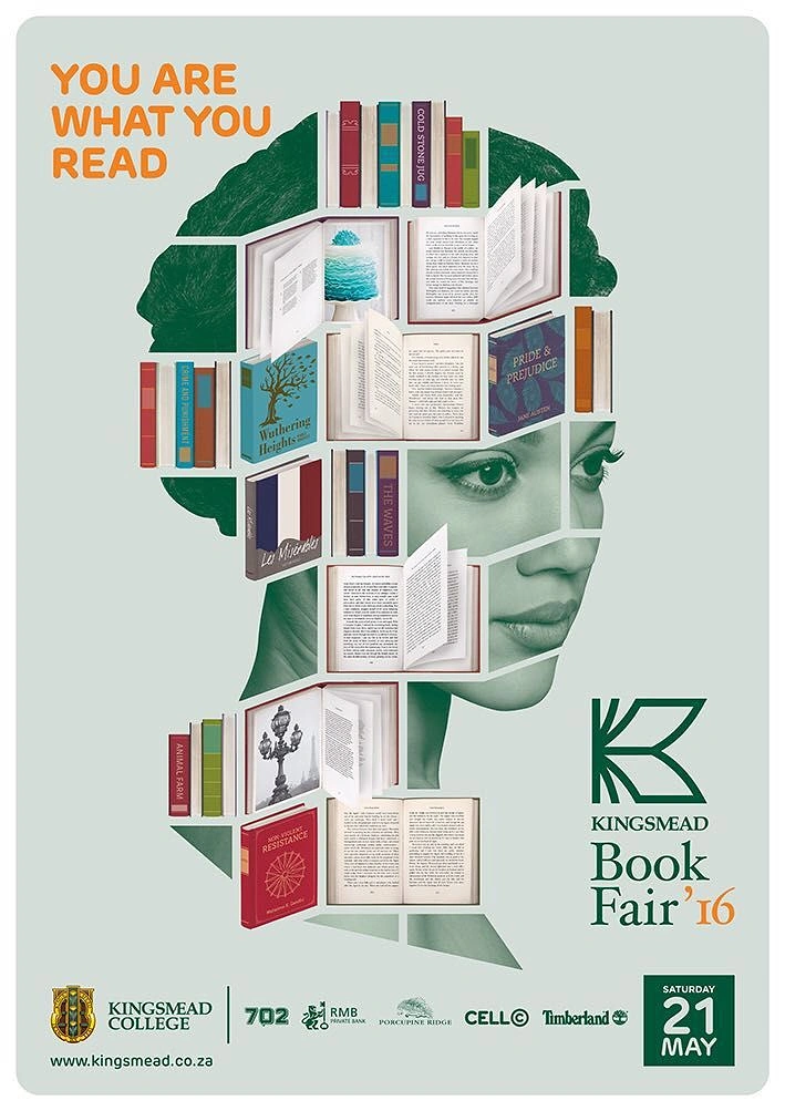 Bookstores creative ad: Head silhouette built from bookshelves: you are what you read