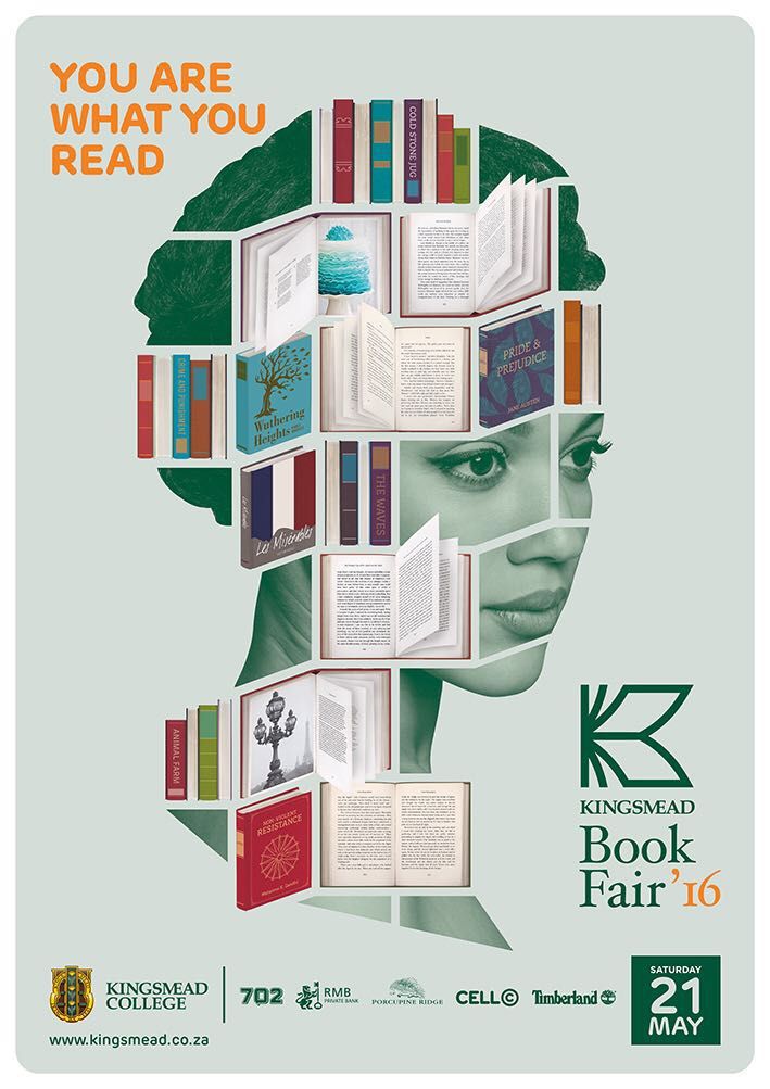 Woman's head profile built from bookshelf compartments