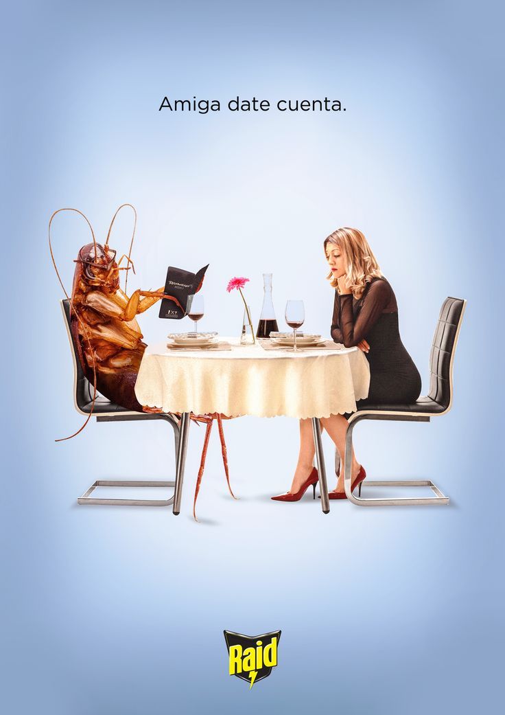 Poster: Woman on a dinner date with a giant cockroach