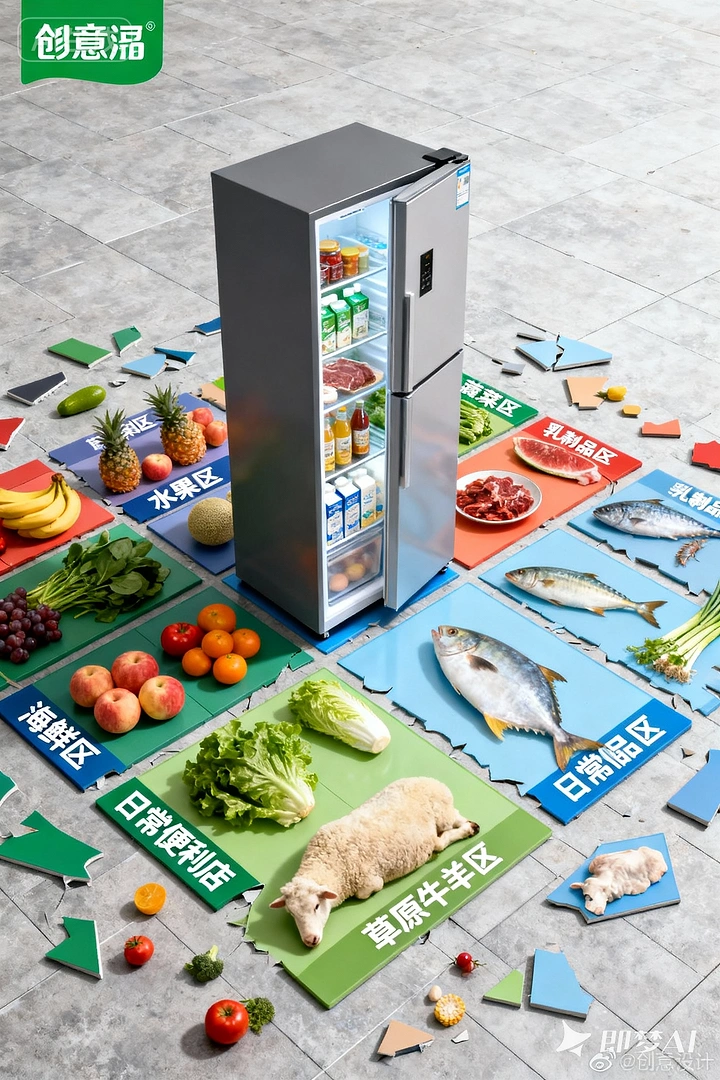 Home Appliances creative ad: Fridge zones as food map board