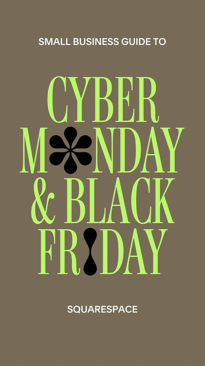 Cyber Monday creative ad: Large condensed serif wordmark with graphic glyphs in place of letters