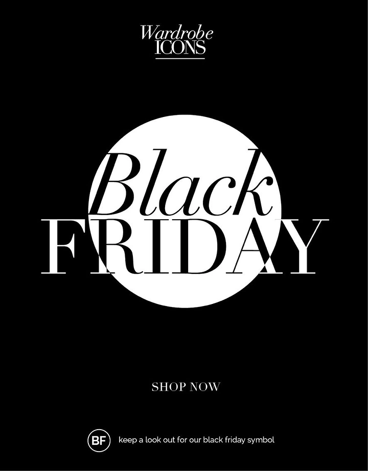 Black Friday creative ad: Serif title intersecting a large white circle with colour inversion