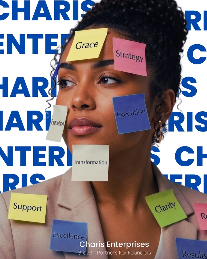 Business Consulting Firms creative ad: Woman's portrait covered in colourful sticky notes of values