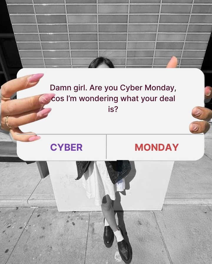 Cyber Monday creative ad: Person holding a phone-style popup dialog