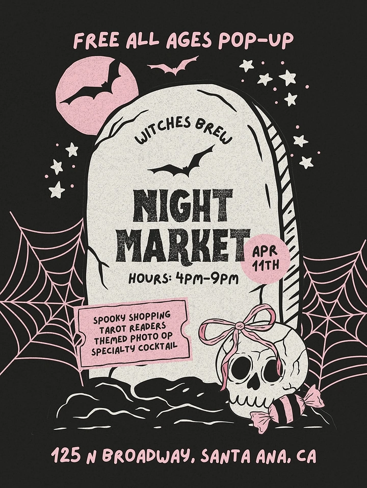 Halloween creative ad: Illustrated tombstone with a bow-tied skull
