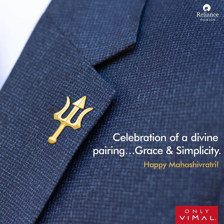 other-festival creative ad: Gold trishul pin on a navy suit lapel