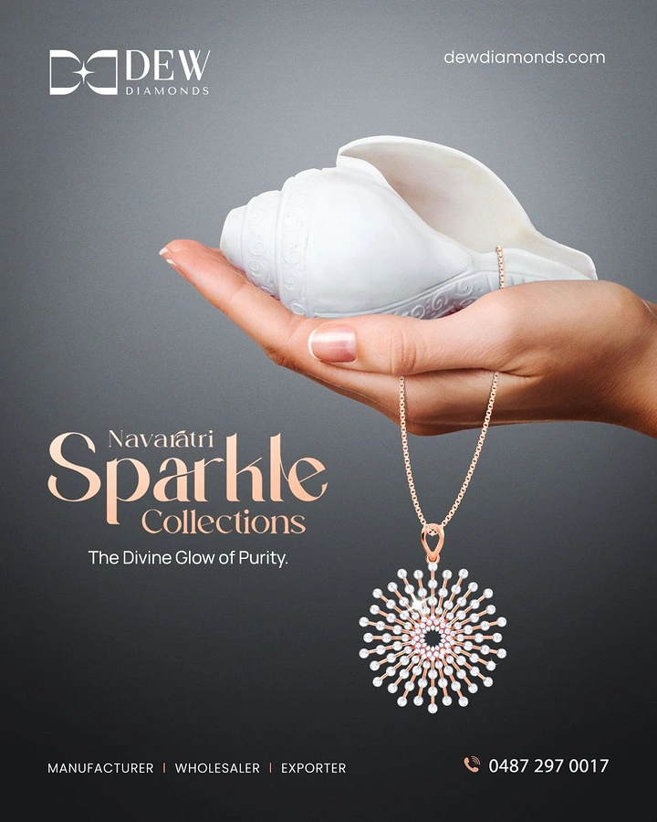 Navratri creative ad: Conch in hand holding diamond pendant