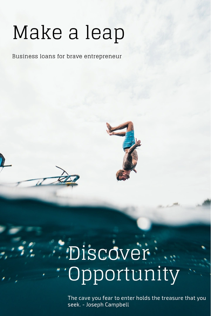 Personal & Business Loans creative ad: Diver creates memorable leap opportunity metaphor