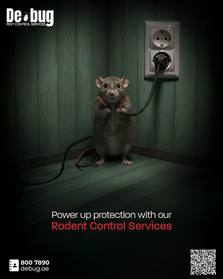 Pest Control creative ad: Rat chewing plug, 'power up' pun