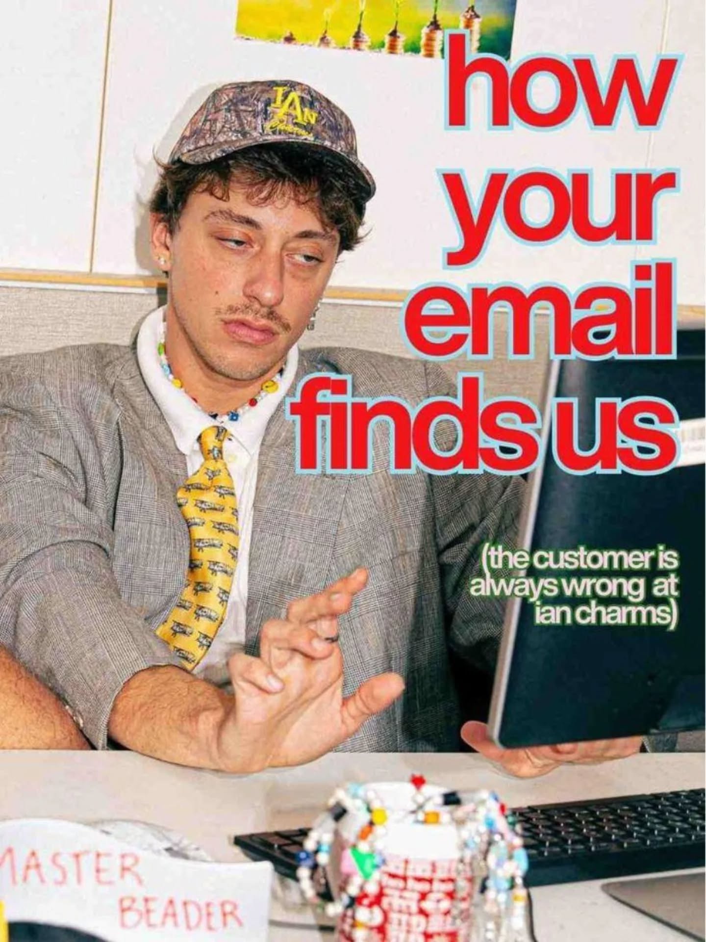 Instagram post: Quirky character with bold email humor, slide 1