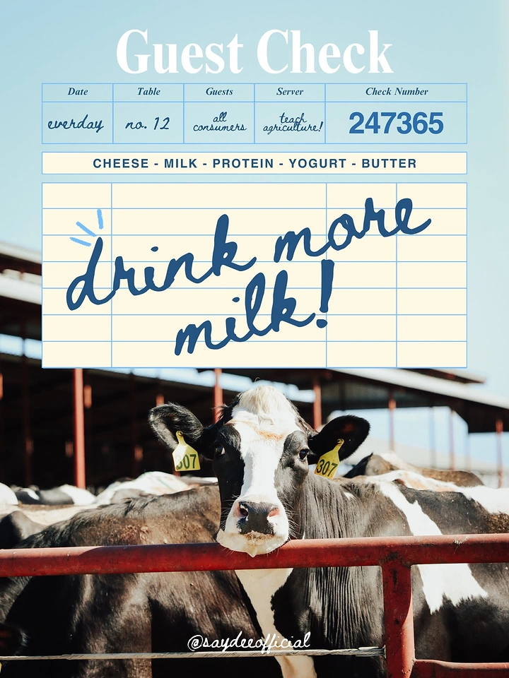 Dairy Brands creative ad: Guest check receipt as milk poster