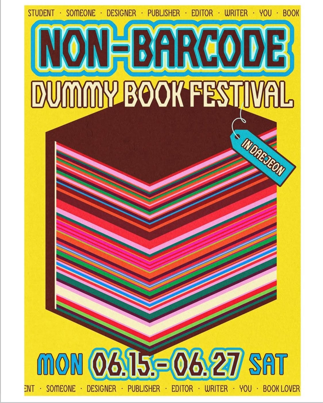 other-festival Poster: A large open book represented as a vividly striped geometric object